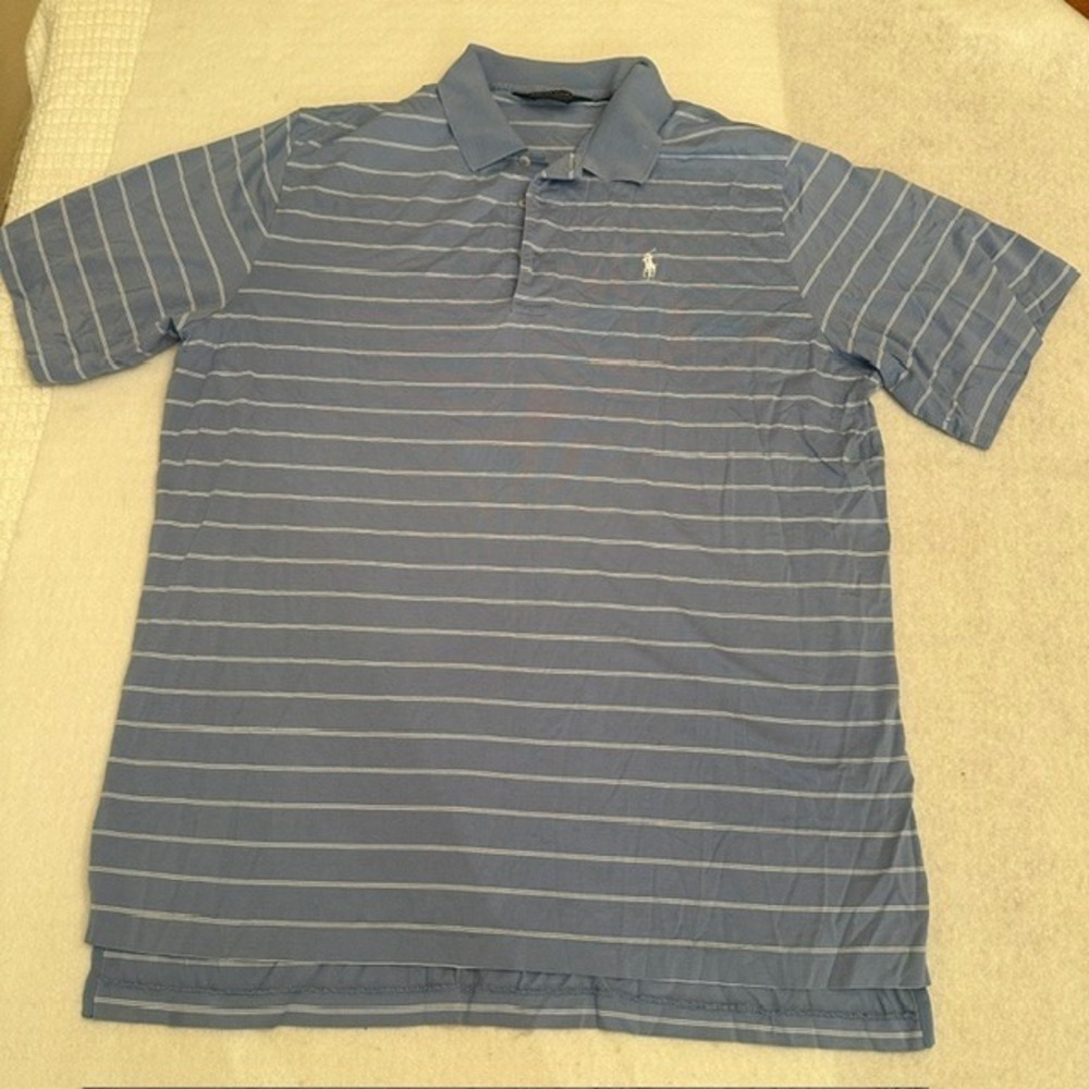 Polo Golf Ralph Lauren Striped Polo Shirt Mens Blue XL Pima Cotton Pony Knit